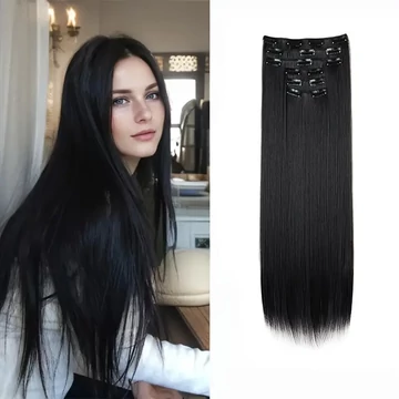 FEKETE 1B 16 csatos egyenes csatos póthaj 60cm