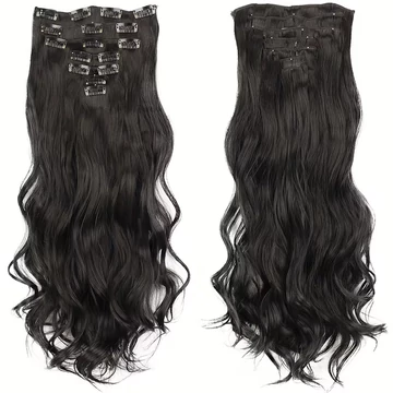 TERMÉSZETES FEKETE 2-ES hullámos 16 csatos Póthaj, 60cm, 