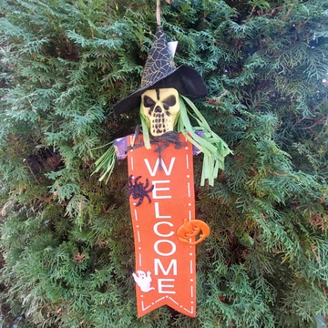 Halloween koponyás ajtódísz 65x17cm, NARANCSSÁRGA