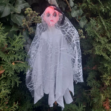 Világító fejű Halott Menyasszony Halloween, farsangi dekoráció, fehér