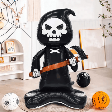 Kaszás csontváz talpas halloween dekoráció, 117cm 