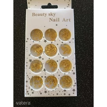 Műköröm Díszítő Kellék Fém Arany Színű Díszek 12 Féle Egy Dobozban ,Új