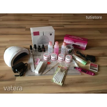 Műköröm Építő Teljes Kezdőcsomag Csiszológép 48W UV/LED Lámpa Zselék 30ml Folyadékok