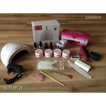 Műköröm Építő Teljes Kezdőcsomag Csiszológép 48W UV/LED Lámpa Zselék 30ml Folyadékok