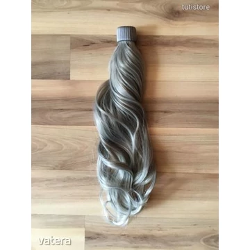 EZÜST SZŐKE-SZÜRKE OMBRÉS HOSSZÚ hullámos Rápattintós Gyűrűs Klipes Copf Lófarok,Póthaj