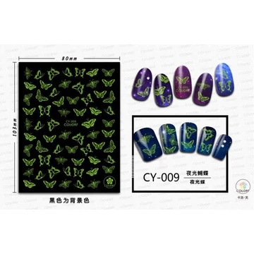 CY-009-ES, VILÁGÍTÓS PILLANGÓ öntapadós körömmatrica