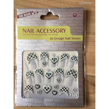 TS28-AS Francia Végű Csipke Mintás 3D Hatású Műköröm Matrica