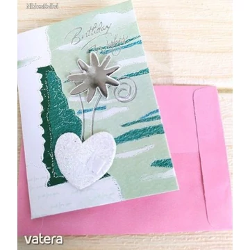 SZÍVES, VIRÁGOS Üdvözlőkártya ajándékkártya borítékkal születésnapra