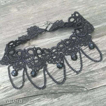 FEKETE csipke góth stílusú széles nyakpánt nyaklánc divatékszer