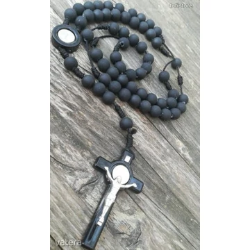 MATTFEKETE 10MM-ES gyöngy rózsafüzér, imalánc nyaklánc nagy méretű kereszttel