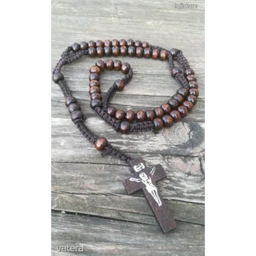 SÖTÉTBARNA, 8MM-ES Fa gyöngy rózsafüzér, imalánc nyaklánc