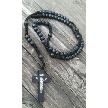 FEKETE 8MM-ES Fa gyöngy rózsafüzér, imalánc nyaklánc