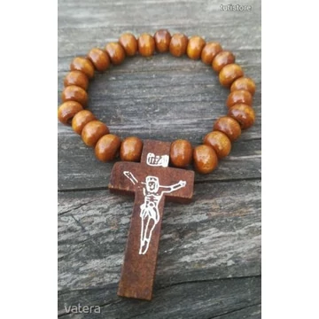 VILÁGOSBARNA 6MM-ES Fa gyöngy rózsafüzér jellegű karkötő