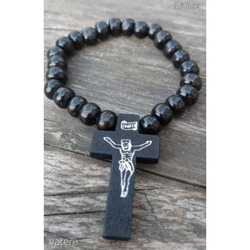 FEKETE 6MM-ES Fa gyöngy rózsafüzér jellegű karkötő