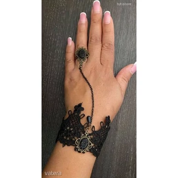 FEKETE goth stílusú csipke gyűrűs karkötő nikkel mentes