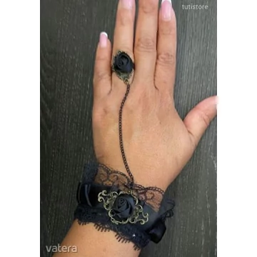 FEKETE goth stílusú csipke gyűrűs karkötő