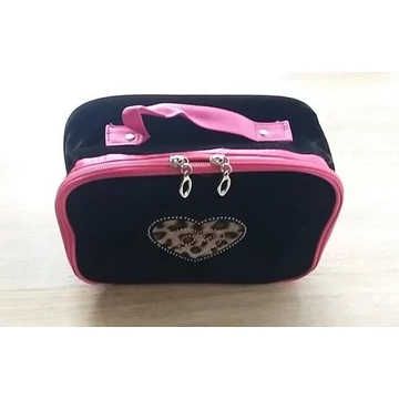 FEKETE bársonyos strasszos szívecskés belül rendezős Kozmetikai táska neszesszer