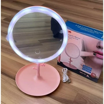 RÓZSASZÍN LED-es kozmetikai smink tükör 180 fokos elforgatású ékszertartóval