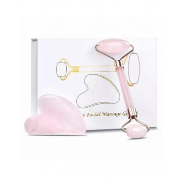 RÓZSAKVARC arc masszírozó roller és gua sha szett dobozban