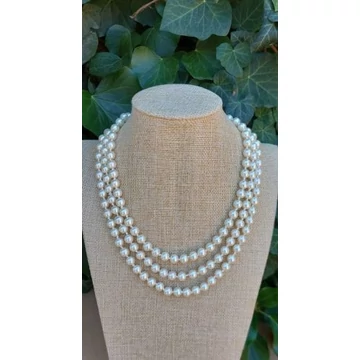 TÖRTFEHÉR TEKLA, extra szemenként csomózott gyöngy nyaklánc gyöngysor 150cm
