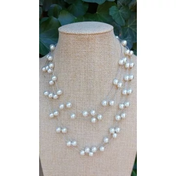 FEHÉR TEKLA gyöngy nyaklánc fehér gyöngyből,ezüst színű láncon,kapcsos