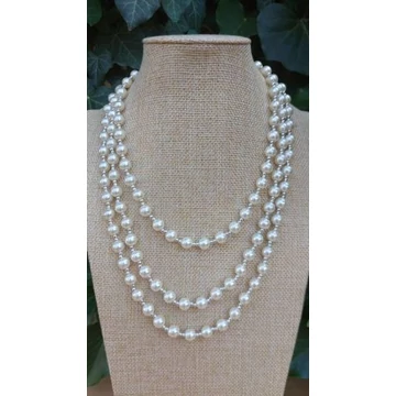 FEHÉR TEKLA gyöngy nyaklánc gyöngysor ezüstszürke színű ezüst köztes gyöngyökkel 150 cm