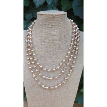 TEJESKÁVÉ TEKLA gyöngy nyaklánc gyöngysor arany színű ezüst köztes gyöngyökkel 150 cm