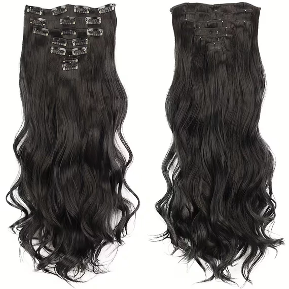 TERMÉSZETES FEKETE 2-ES hullámos 16 csatos Póthaj, 60cm, 