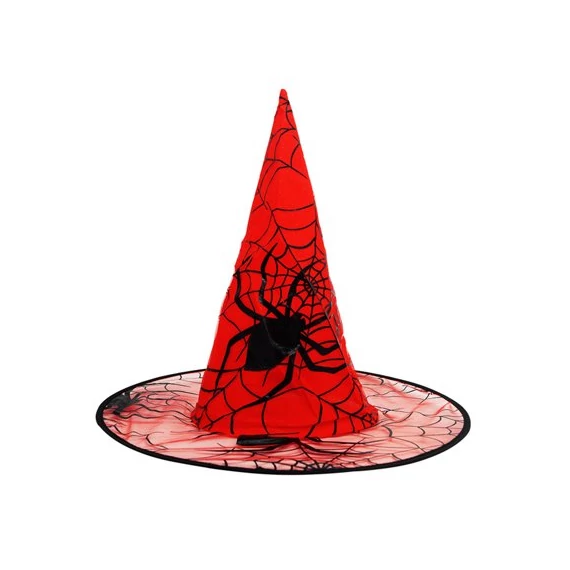 PIROS, fekete pók és pókháló mintás boszorkány kalap Halloween