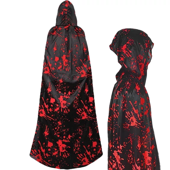 Halloween csuklyás köpeny, véres kéz mintás FELNŐTT MÉRET