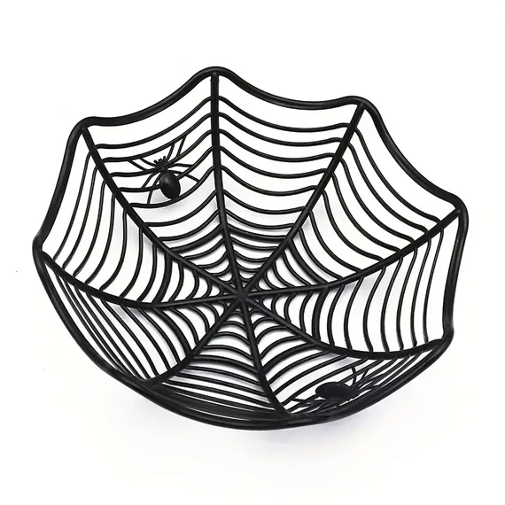 Halloween pókháló mintás, pókos cukorka kínáló kosár, FEKETE