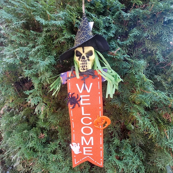 Halloween koponyás ajtódísz 65x17cm, NARANCSSÁRGA