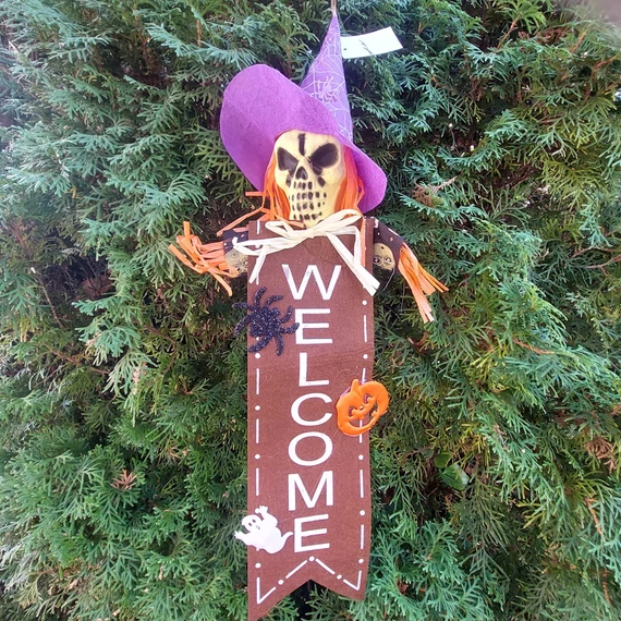 Halloween koponyás ajtódísz 65x17cm, LILA