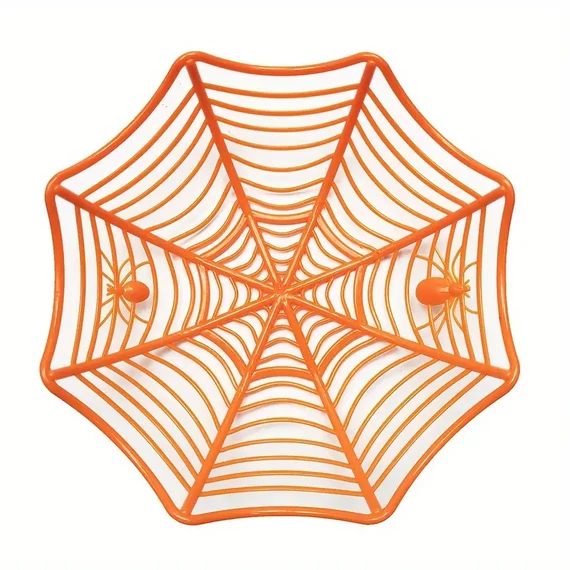 Halloween pókháló mintás, pókos cukorka kínáló kosár, NARANCSSÁRGA