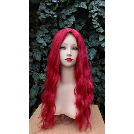 TŰZVÖRÖS Hosszú hullámos frufru nélküli paróka Anime Cosplay, L-104, X jelű