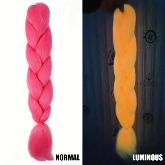 RÓZSASZÍN SÖTÉTBEN NARANCSSÁRGÁN VILÁGÍTÓ Jumbo Braid Kanekalon póthaj 120cm 100g