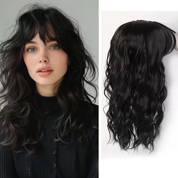 1-ES FEKETE topper paróka, csatos, 45cm