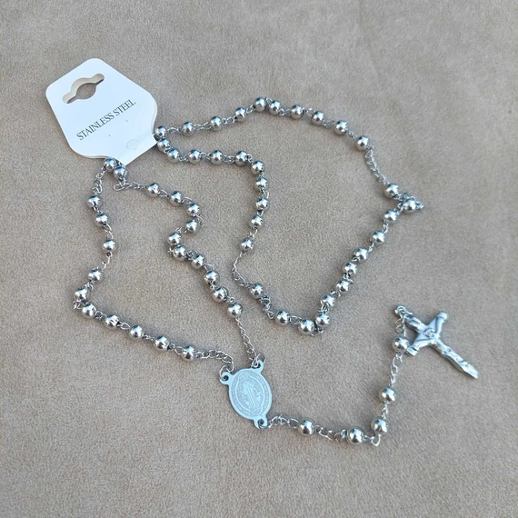 EZÜST színű, 6 mm-es, orvosi fém, rozsdamentes nemes acél, rózsafüzér, imalánc
