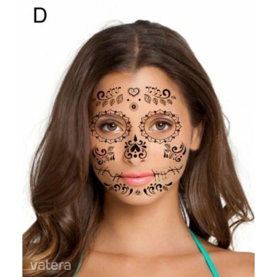Mexikói csontváz arc tetoválás testmatrica arcmatrica VIDEÓVAL