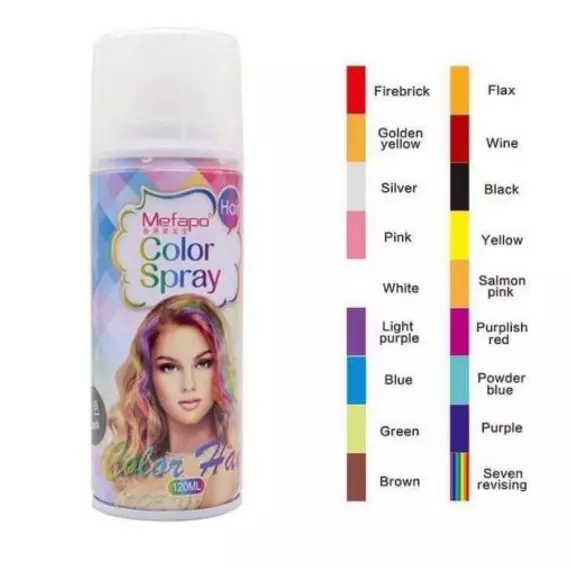 MEFAPO színes hajfestő hajszínező spray farsangra bulikra alkalmakra 120ml, TÖBB SZÍNBEN - világos lila