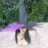 Kép 2/5 - Halloween fekete-lila tüllös-pókos boszorkány kalap arany pókkal