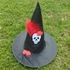 Kép 5/5 - Halloween fekete, piros rózsás tollas, koponyás boszorkány kalap