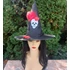 Kép 1/5 - Halloween fekete, piros rózsás tollas, koponyás boszorkány kalap