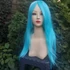 Kép 3/10 - TÜRKÍZKÉK Anime Colsplay extra hosszú egyenes frufru nélküli paróka 70cm, MINT BLUE, YBB01