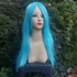 Kép 2/10 - TÜRKÍZKÉK Anime Colsplay extra hosszú egyenes frufru nélküli paróka 70cm, MINT BLUE, YBB01