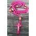 Kép 2/5 - PINK 8MM-ES szentképes Fa gyöngy rózsafüzér imalánc nyaklánc, 8mm-es