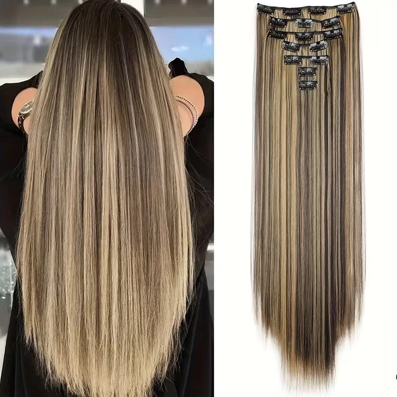 BARNA-VÖRÖSES SZŐKE,  4H27-ES, 16 csatos egyenes csatos póthaj 60cm