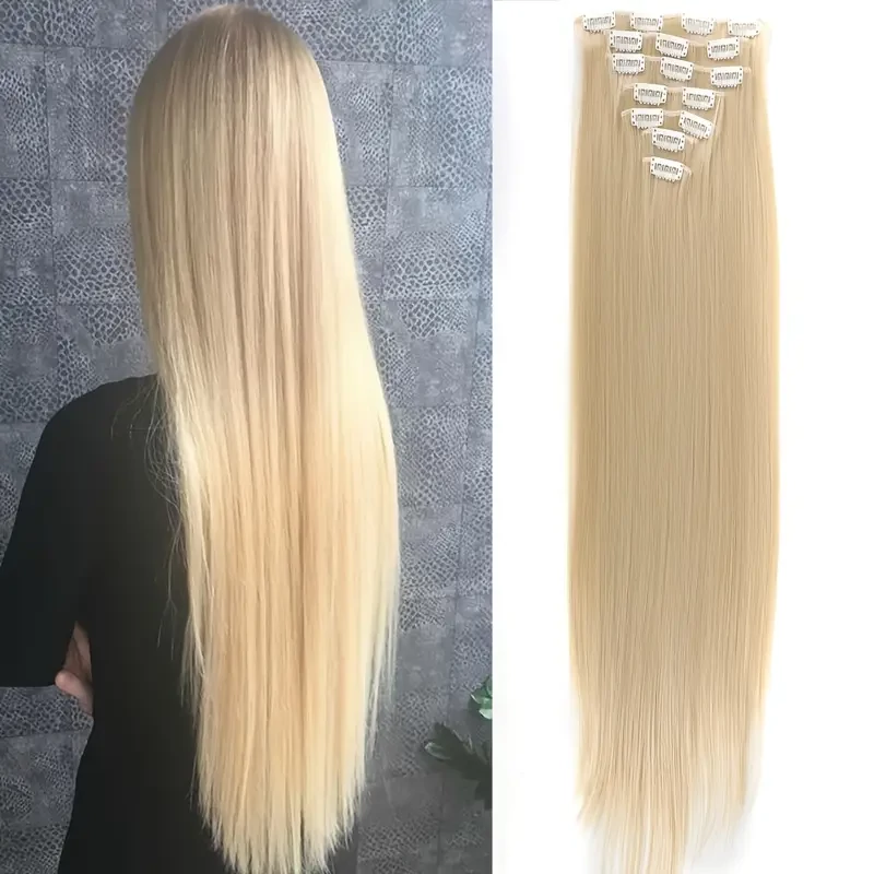 HAMVAS BÉZS-PLATINA SZŐKE, 16M613-AS, melíros, 16 csatos egyenes csatos póthaj 71cm