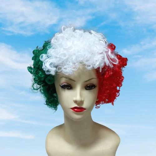 NEMZETI színű piros-fehér-zöld göndör afro szurkolói buli paróka 1.