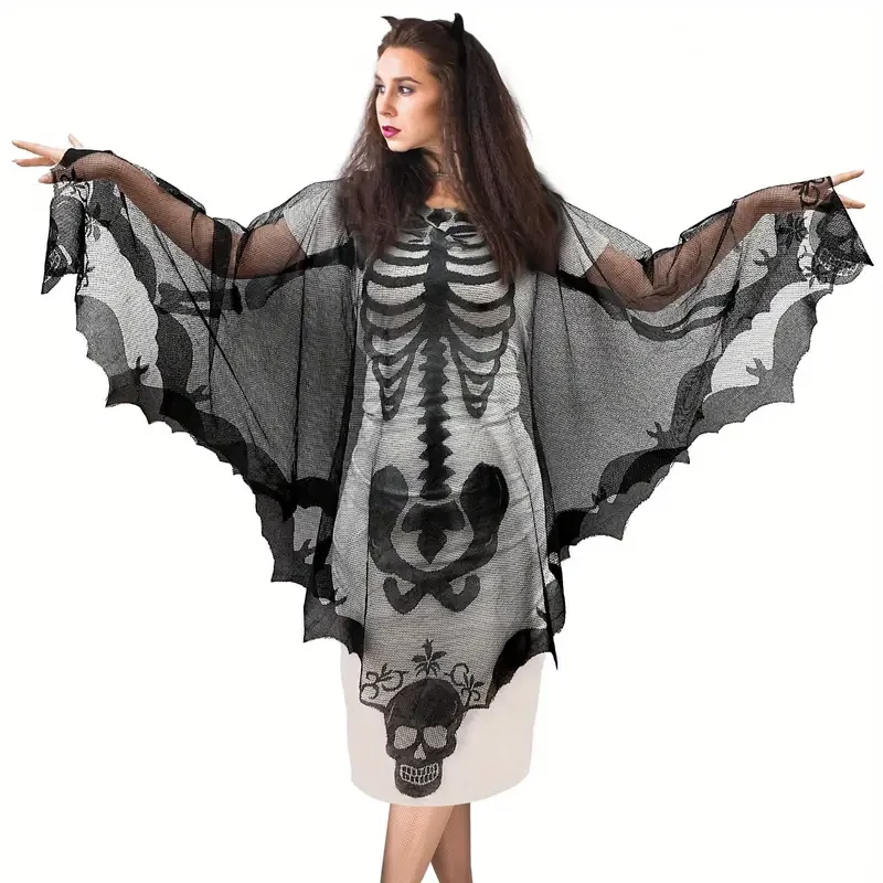 FEKETE Csontváz csipke köpeny Halloweenre